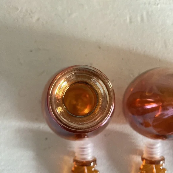 NWT Set of 3 Two Tone Iridescent Amber Decorative Glass Bottles w/ Leaf Tops 🍁 - Picture 15 of 17